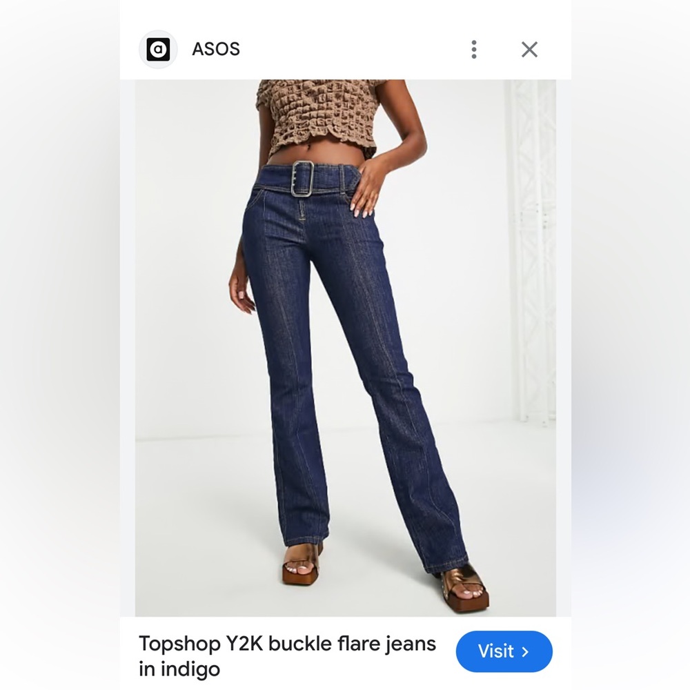 Topshop Y2K buckle flare jeans in indigo, size 30” waist - Picture 4 of 11